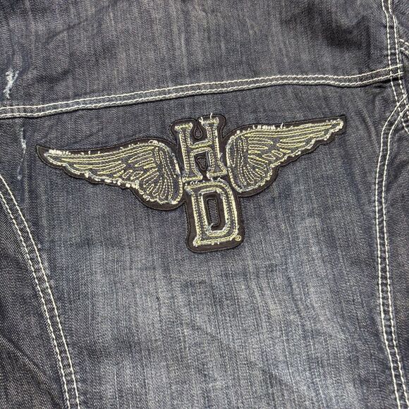Harley Davidson Jean Jacket Womens Medium Denim Patches Zip Up Biker Motorcycle - Picture 4 of 11